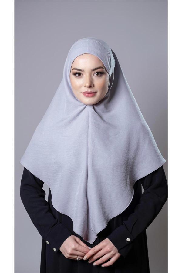 Hürrem Bone Gri Pratik Hazır Geçmeli Tesettür Eşarp Pamuk Caz Kumaş Düz Hijab 2306_15 - Image 1