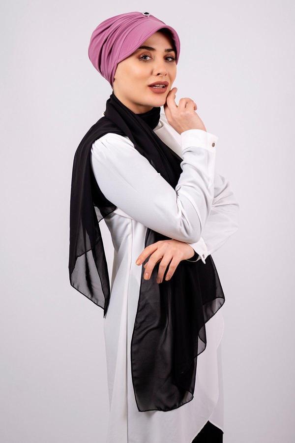 Hürrem Bone Gül Kurusu Pratik Hazır Geçmeli Tesettür Bone Viskon Kumaş Şapkalı Aksesuarlı 2104_18 - Image 1