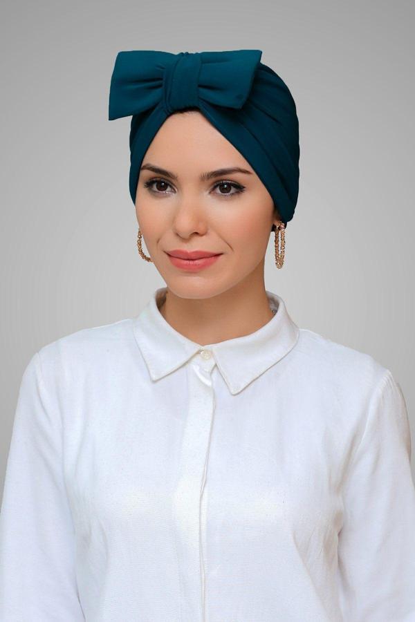 Hürrem Bone P. Mavisi Pratik Hazır Geçmeli Tesettür Bone Sandy Kumaş Fiyonklu Büzgülü 7006_17 - Image 1