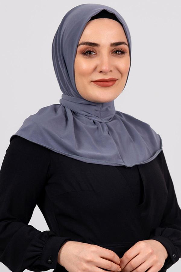 Hürrem Bone Gri Pratik Hazır Geçmeli Tesettür Eşarp Sandy Kumaş Arkadan Çıtçıtlı 2101_15 - Image 1