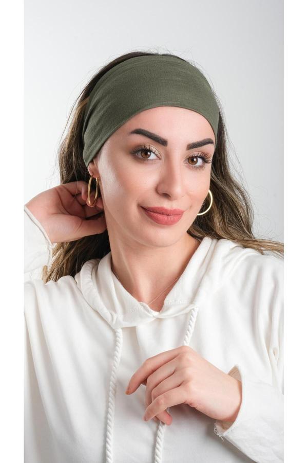 Hürrem Bone Haki Bandana Saç Bandı Viskon Düz 3012_09 - Image 1