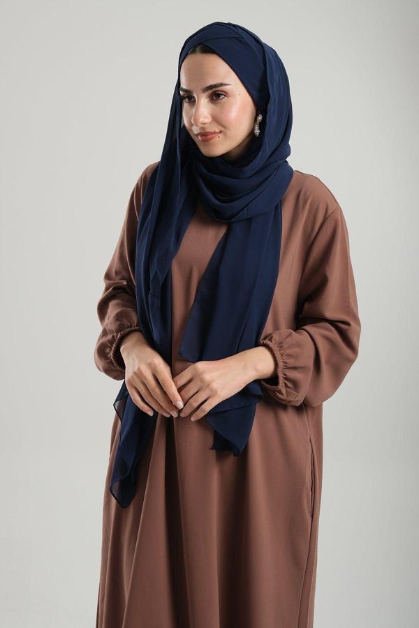Hürrem Bone Lacivert Pratik Hazır Geçmeli Bone Şal Şifon Geçmeli Tek Bantlı Çapraz 1455_02 - Image 1