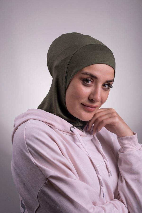 Hürrem Bone Haki Pratik Hazır Geçmeli Bone Viskon Kumaş Hijab Spor 2106_09 - Image 1