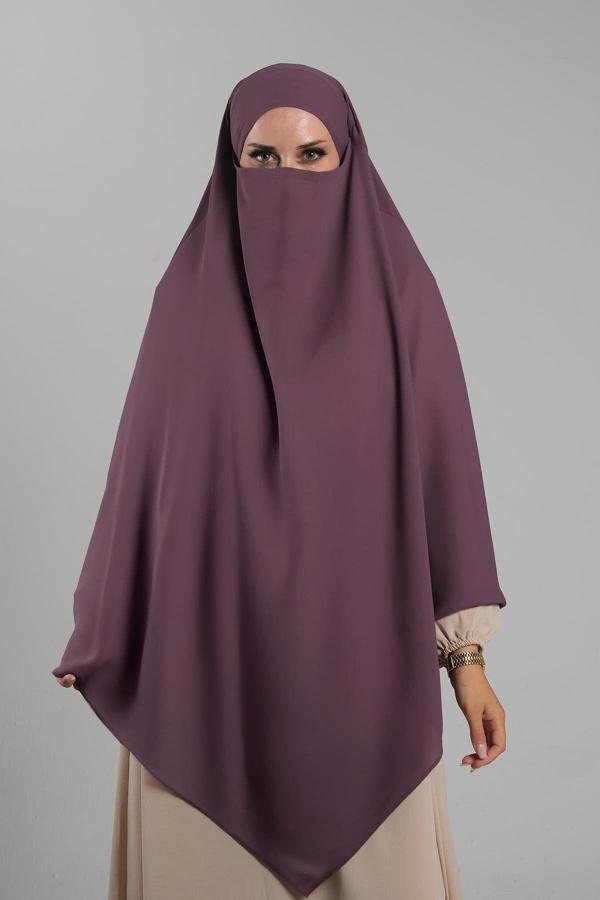 Hürrem Bone Mor Pratik Hazır Geçmeli Tesettür Eşarp Krep Bağcıklı Çift Katlı Sufle Hijab 2314_22 - Image 1