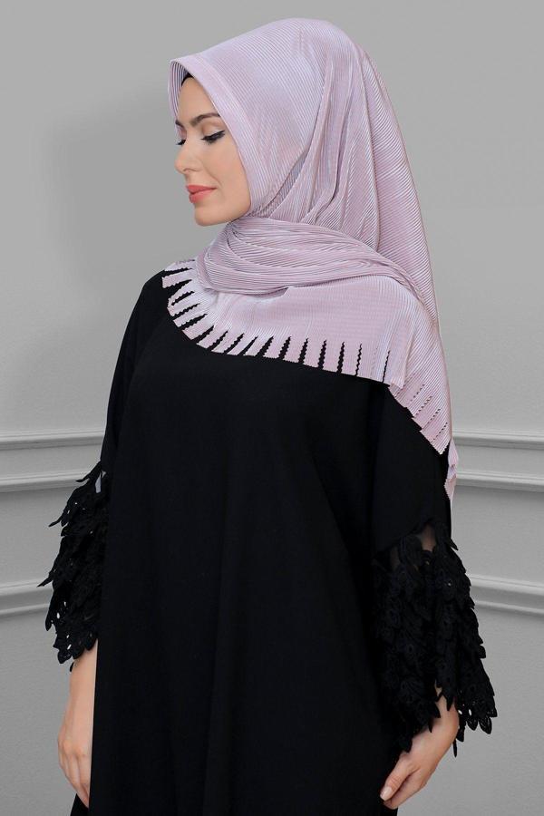 Hürrem Bone Violet Pratik Hazır Geçmeli Tesettür Eşarp Fukuro Piliseli Saçaklı Lazer Kesim 1828_21 - Image 1