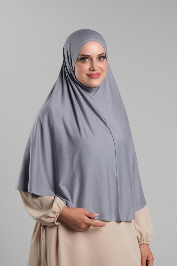 Hürrem Bone Gri Pratik Hazır Geçmeli Tesettür Eşarp Viskon Pratik Namaz Örtüsü 2201_15 - Image 1