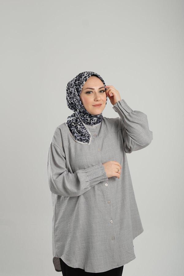 Giverny Ekru Desenli Eşarp Kesik Elyaf Pamuksu Leopar Dijital Baskılı 202201_27 - Image 1