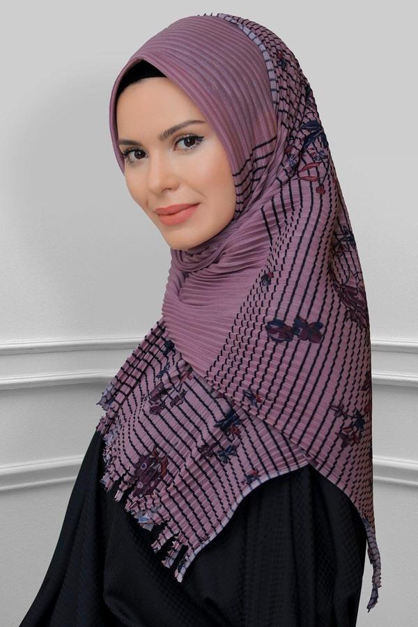 Hürrem Bone Gül K. Pratik Hazır Geçmeli Tesettür Eşarp Kesik Elyaf Piliseli Çiçek Desenli 1818D1_18 - Image 1