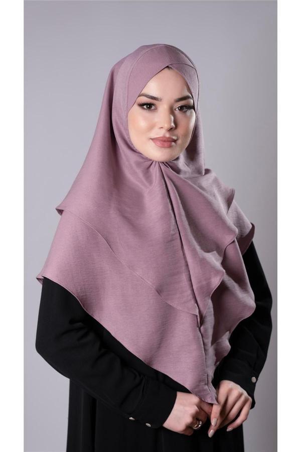 Hürrem Bone Violet Pratik Hazır Geçmeli Tesettür Eşarp Pamuk Caz Kumaş Çift Katlı Çapraz Hijab 2304_21 - Image 1