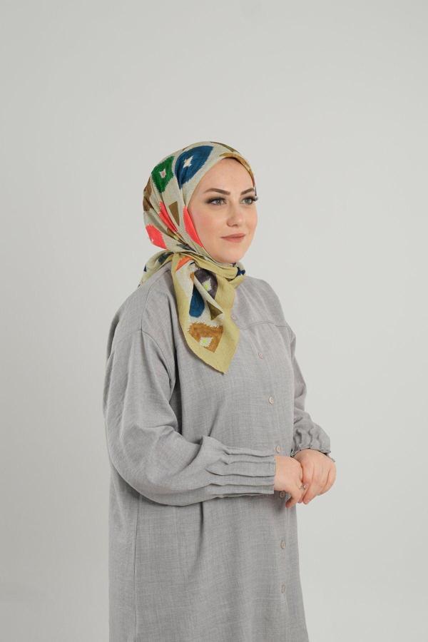 Giverny Gold Desenli Eşarp Bambu Yaprak Dijital Baskılı 202204_03 - Image 1