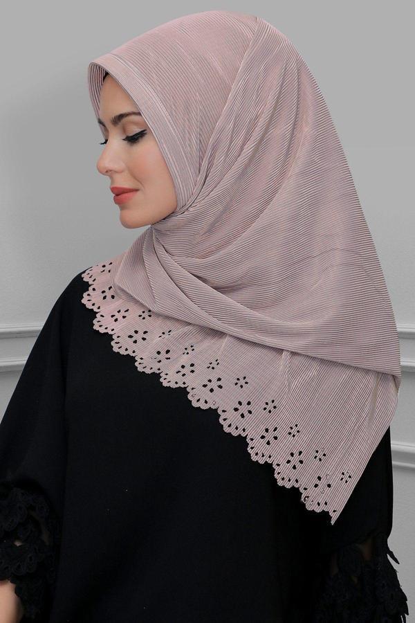 Hürrem Bone Gül Kurusu Pratik Hazır Geçmeli Tesettür Eşarp Fukuro Piliseli Çiçek Desenli Lazer Kesim 1819_18 - Image 1