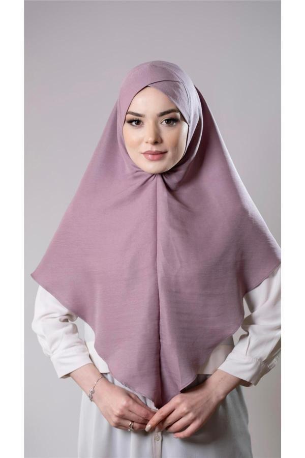 Hürrem Bone Violet Pratik Hazır Geçmeli Tesettür Eşarp Pamuk Caz Kumaş Tek Katlı Çapraz Hijab 2305_21 - Image 1