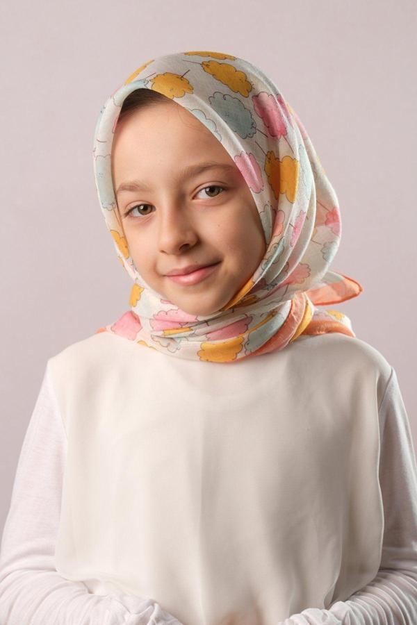 Giverny Gold Dijital Baskılı Çocuk Tesettür Eşarp Pamuk Polyester Pamuk Şeker Desenli 6002_03 - Image 1