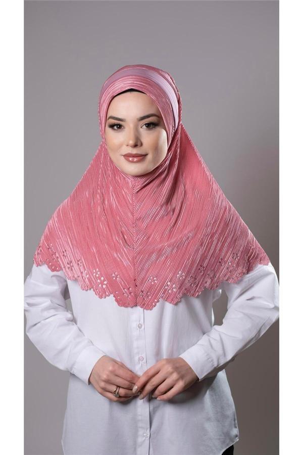 Hürrem Bone Gül Kurusu Pratik Hazır Geçmeli Tesettür Eşarp Fukuro Piliseli Çiçek Desenli Lazer Kesim 1829_18 - Image 1