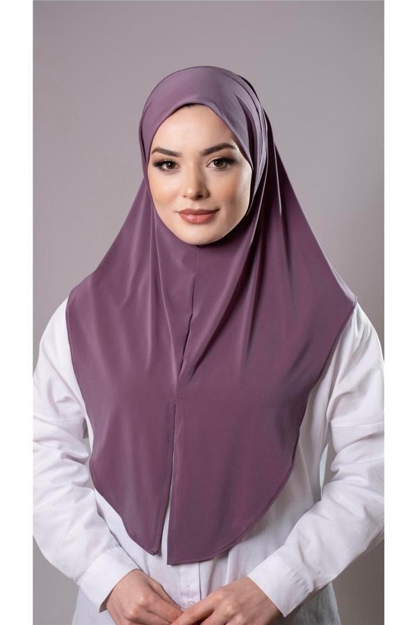 Hürrem Bone Violet Pratik Hazır Geçmeli Tesettür Eşarp Sandy Kumaş Yırtmaçlı Düz Hijab 2310_21 - Image 1