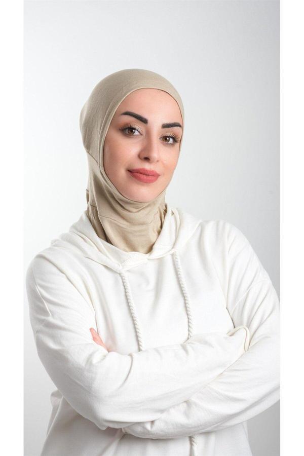Hürrem Bone Bej Pratik Hazır Geçmeli Tesettür Bone Sandy Kumaş Spor Hijab 2113_12 - Image 1