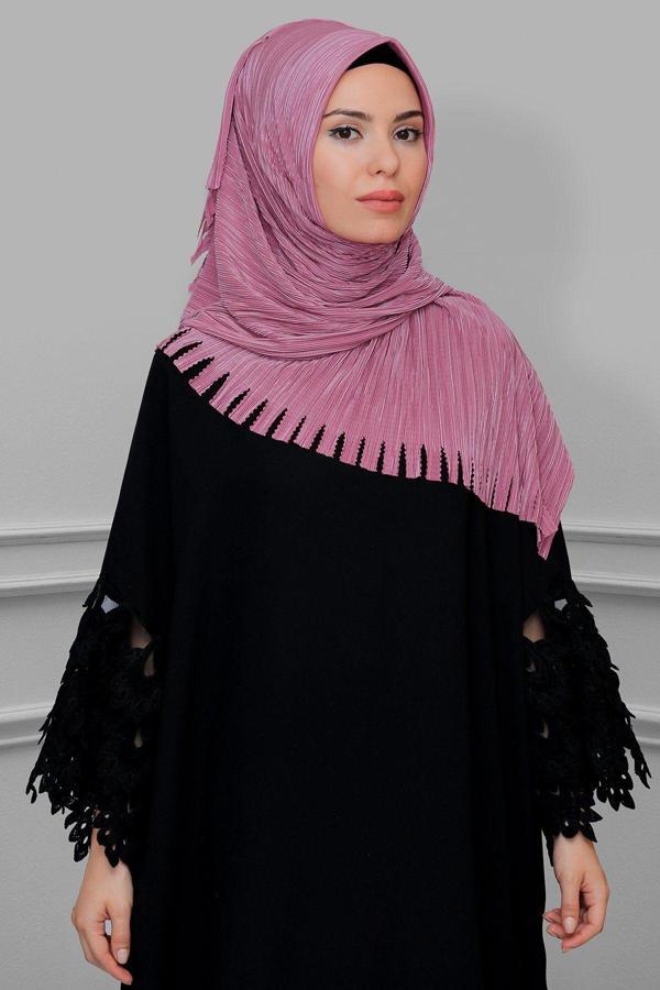 Hürrem Bone Gül Kurusu Pratik Hazır Geçmeli Tesettür Eşarp Fukuro Piliseli Saçaklı Lazer Kesim 1828_18 - Image 1
