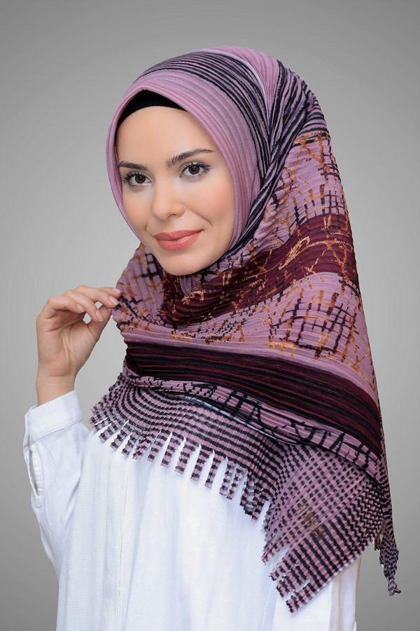 Hürrem Bone Gül Kurusu Pratik Hazır Geçmeli Tesettür Eşarp Kesik Elyaf Piliseli Çiçek Desenli 1818D4_18 - Image 1
