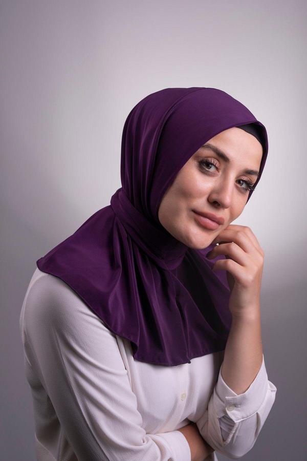 Hürrem Bone Mürdüm Pratik Hazır Geçmeli Tesettür Eşarp Sandy Kumaş Arkadan Çıtçıtlı 2101_07 - Image 1