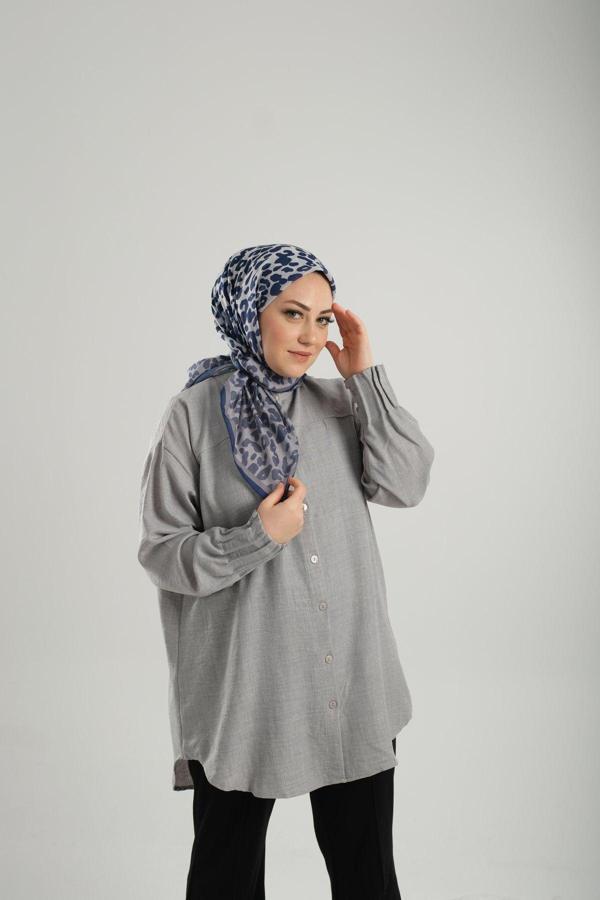 Giverny Gri Desenli Eşarp Kesik Elyaf Pamuksu Leopar Dijital Baskılı 202206_15 - Image 1