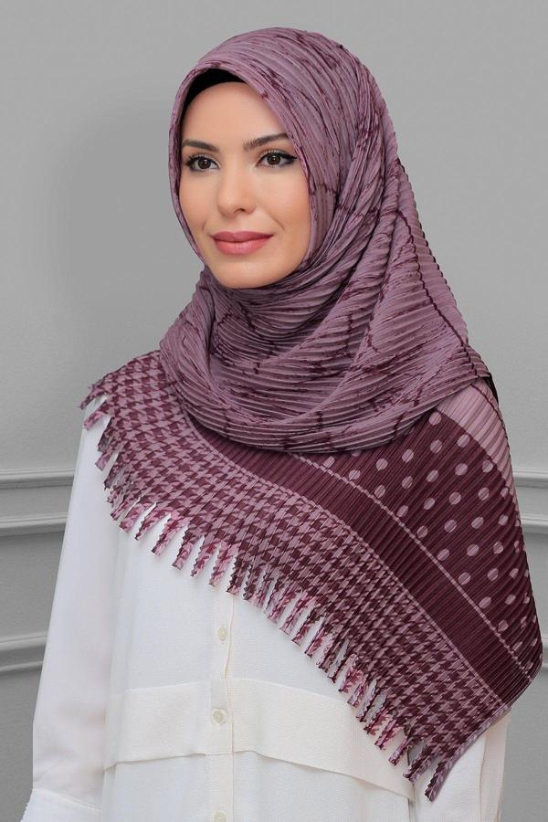 Hürrem Bone Gül Kurusu Pratik Hazır Geçmeli Tesettür Eşarp Kesik Elyaf Piliseli Puantiyeli Desenli 1818D5_18 - Image 1