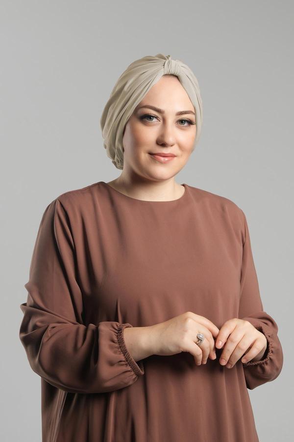 Hürrem Bone Bej Pratik Hazır Geçmeli Tesettür Bone Sandy Pileli Salaş 2121_12 - Image 1