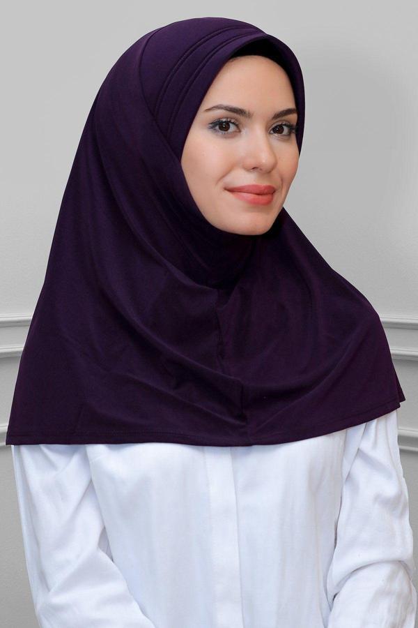 Hürrem Bone Mürdüm Pratik Hazır Geçmeli Tesettür Eşarp Sandy Kumaş Sade 1600_07 - Image 1