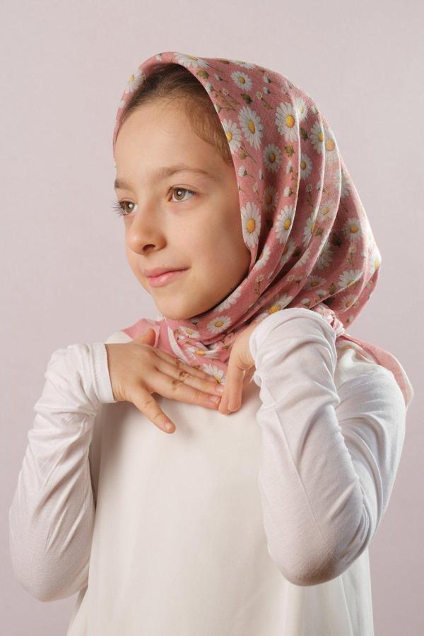 Giverny Gül Kurusu Dijital Baskılı Çocuk Tesettür Eşarp Pamuk Polyester Papatya Desenli 6003_18 - Image 1