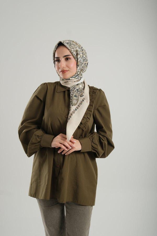 Giverny Haki Desenli Eşarp Bambu Çiçek Dijital Baskılı 202208_09 - Image 1