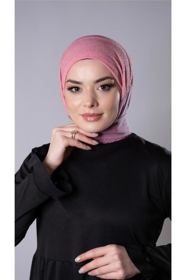 Hürrem Bone Gül Kurusu Pratik Hazır Geçmeli Tesettür Eşarp Sandy Kumaş Arkadan Çıtçıtlı 2206_18 - Image 1