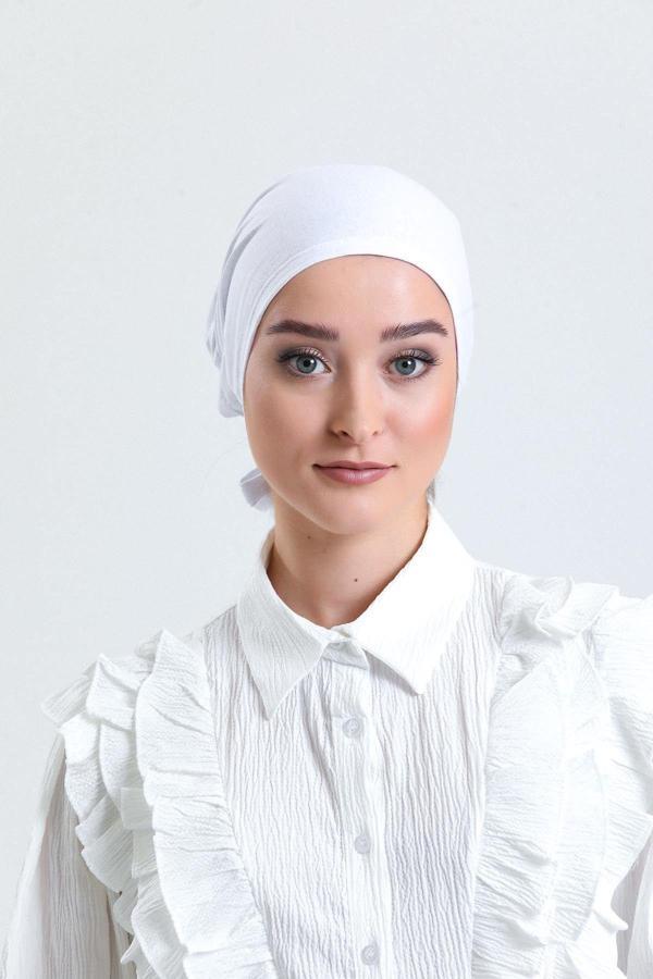 Hürrem Bone Beyaz Arkadan Bağlamalı Tesettür Bone Penye Kumaş Düz Bone 1011_42 - Image 1