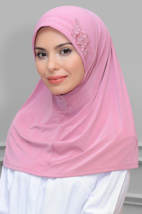 Hürrem Bone Gül Kurusu Pratik Hazır Geçmeli Tesettür Eşarp Sandy Kumaş Elişi Çiçek Işlemeli Güllü 1602_18 - Image 1