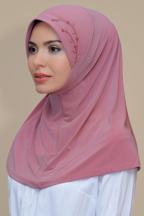 Hürrem Bone Gül Kurusu Pratik Hazır Geçmeli Tesettür Eşarp Sandy Kumaş Elişi Çiçek Işlemeli Laleli 1603_18 - Image 1