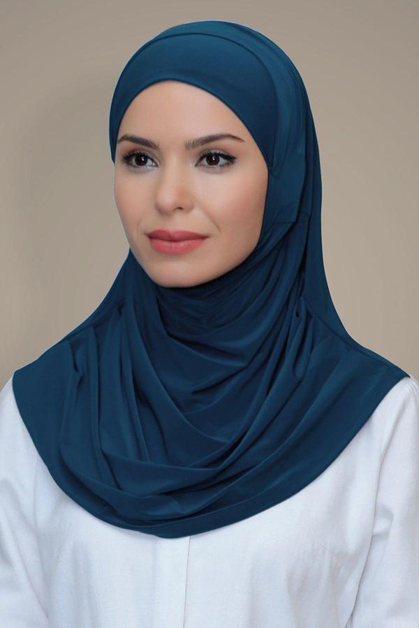 Hürrem Bone P. Mavisi Pratik Hazır Geçmeli Tesettür Eşarp Sandy Kumaş Kendinden Boneli 1290_17 - Image 1