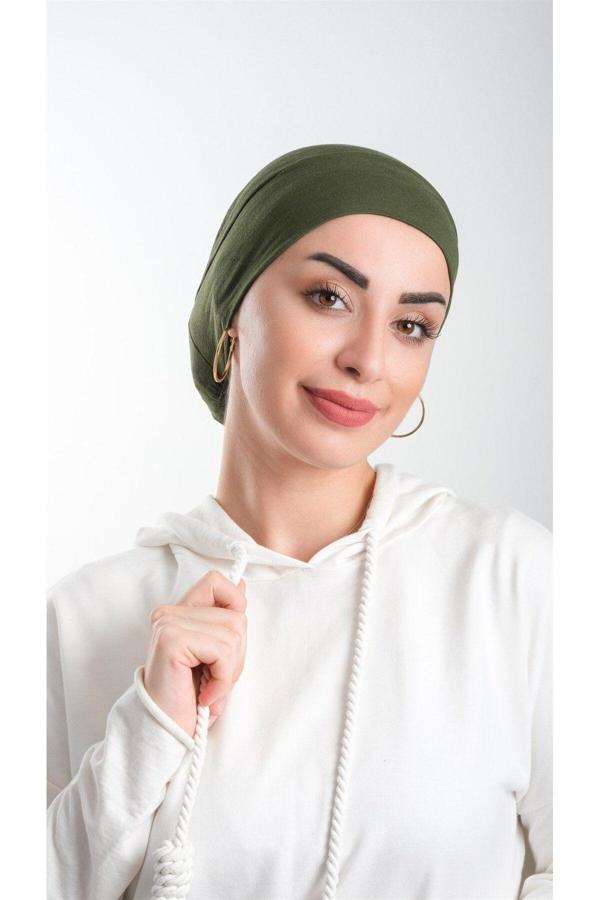 Hürrem Bone Haki Pratik Hazır Geçmeli Tesettür Bone Viskon Kumaş Sade 3003_09 - Image 1