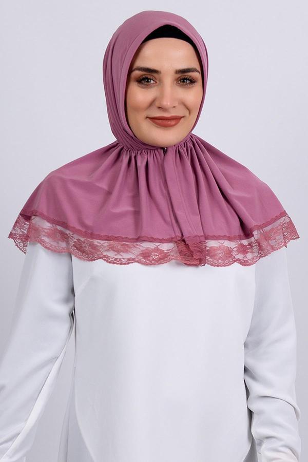 Hürrem Bone Gül Kurusu Pratik Hazır Geçmeli Tesettür Eşarp Viskon Kumaş Çıtçıtlı Dantelli 2105_18 - Image 1