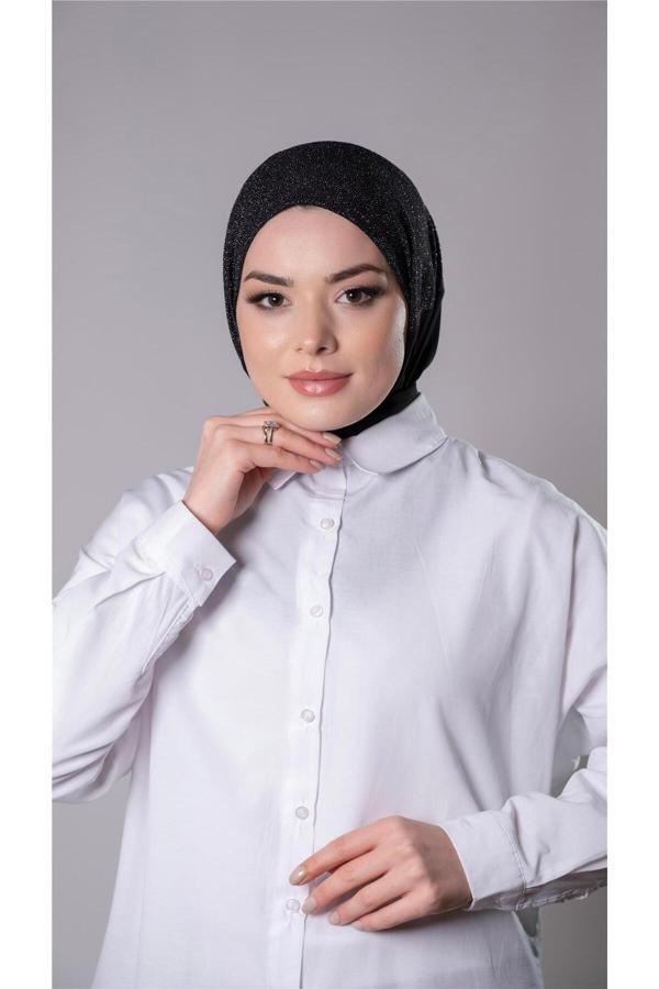 Hürrem Bone Gümüş Pratik Hazır Geçmeli Tesettür Eşarp Sandy Kumaş Arkadan Çıtçıtlı 2206_101 - Image 1