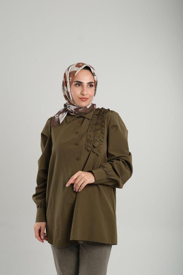 Giverny Kahve Desenli Eşarp Bambu Yaprak Dijital Baskılı 202204_14 - Image 1