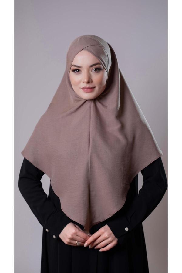 Hürrem Bone Vizon Pratik Hazır Geçmeli Tesettür Eşarp Pamuk Caz Kumaş Tek Katlı Çapraz Hijab 2305_10 - Image 1