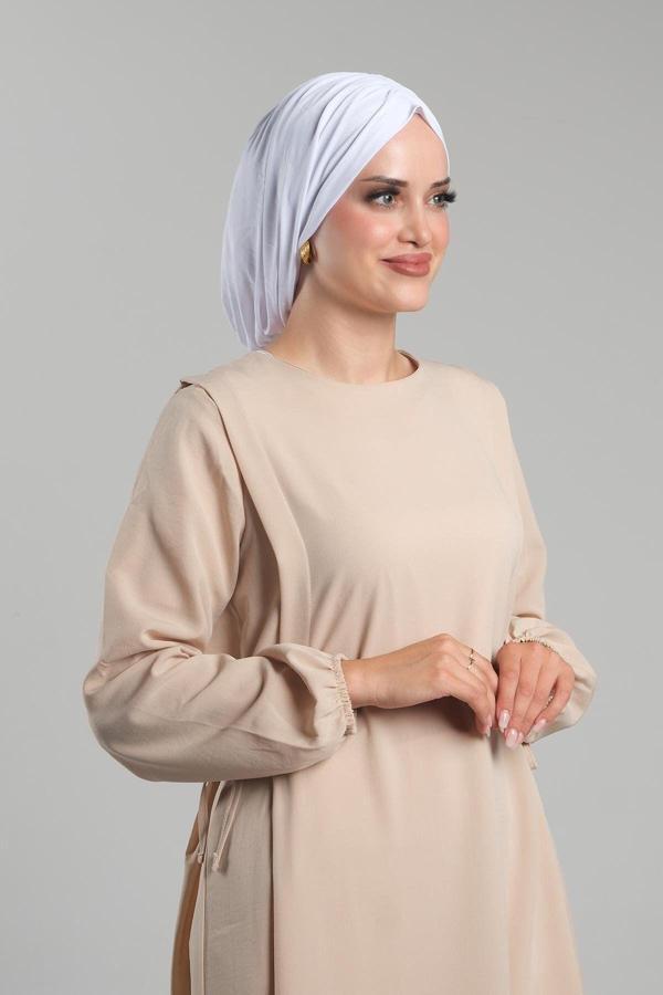 Hürrem Bone Beyaz Pratik Hazır Geçmeli Tesettür Bone Sandy Büzgülü Salaş 2119_42 - Image 1