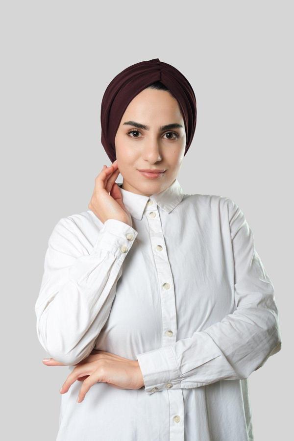 Hürrem Bone Kahve Drapeli Salaş Tesettür Bone Sandy Büzgülü 2315_14 - Image 1