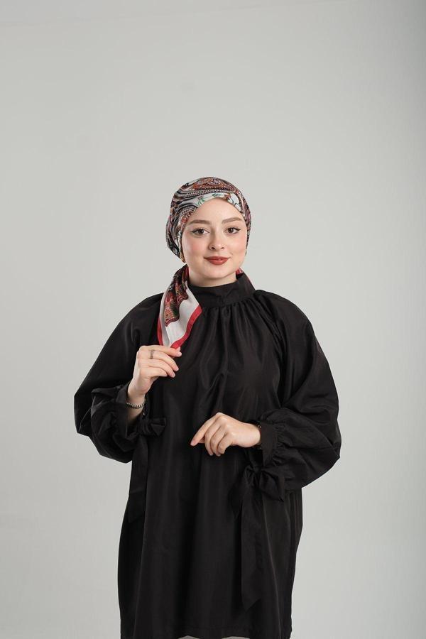 Giverny Kırmızı Desenli Eşarp Kesik Elyaf Pamuksu Etnik Dijital Baskılı 202203_31 - Image 1