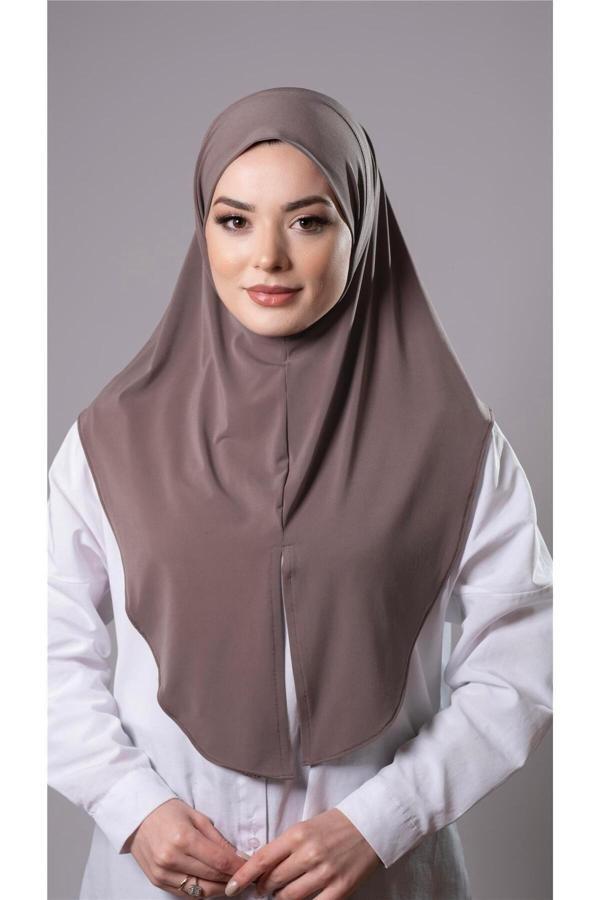 Hürrem Bone Vizon Pratik Hazır Geçmeli Tesettür Eşarp Sandy Kumaş Yırtmaçlı Düz Hijab 2310_10 - Image 1