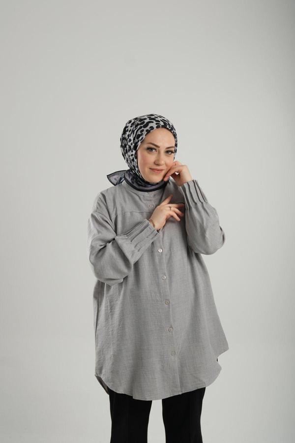 Giverny Koyu Gri Desenli Eşarp Kesik Elyaf Pamuksu Leopar Dijital Baskılı 202206_23 - Image 1