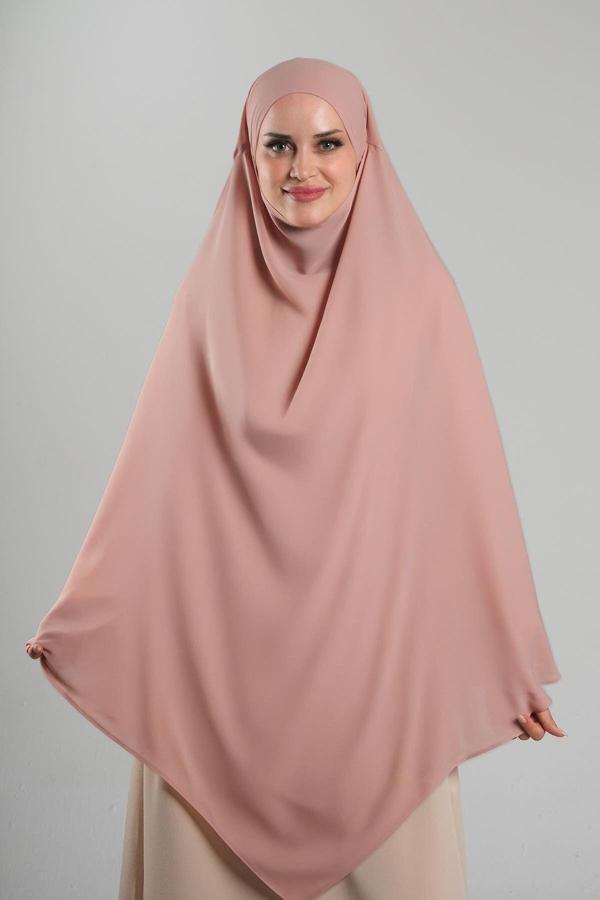 Hürrem Bone Yavruağzı Pratik Hazır Geçmeli Tesettür Eşarp Krep Bağcıklı Sufle Hijab 2313_35 - Image 1