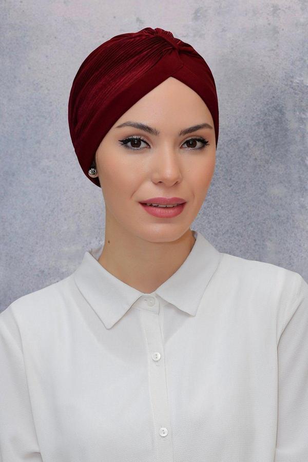Hürrem Bone Bordo Pratik Hazır Geçmeli Tesettür Bone Fukuro Sandy Kumaş Büzgülü 1831_16 - Image 1