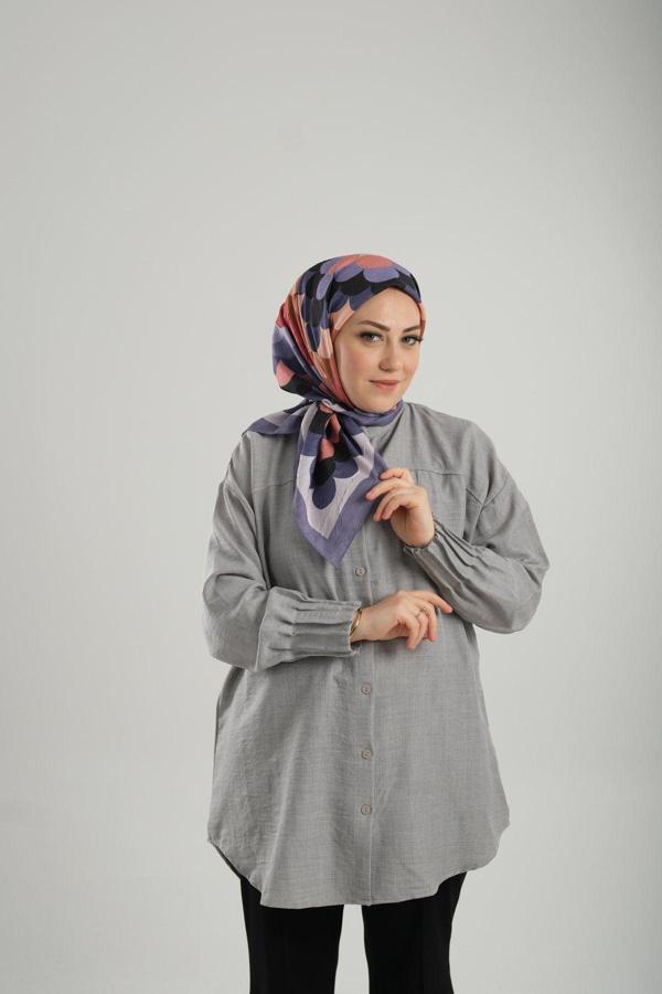 Giverny Lila Desenli Eşarp Bambu Geometrik Dijital Baskılı 202205_28 - Image 1