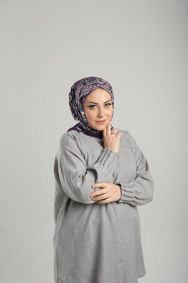 Giverny Mürdüm Desenli Eşarp Bambu Etnik Çiçek Dijital Baskılı 202202_07 - Image 1