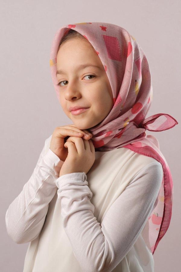 Giverny Mürdüm Dijital Baskılı Çocuk Tesettür Eşarp Pamuk Polyester Defter Desenli - Image 1