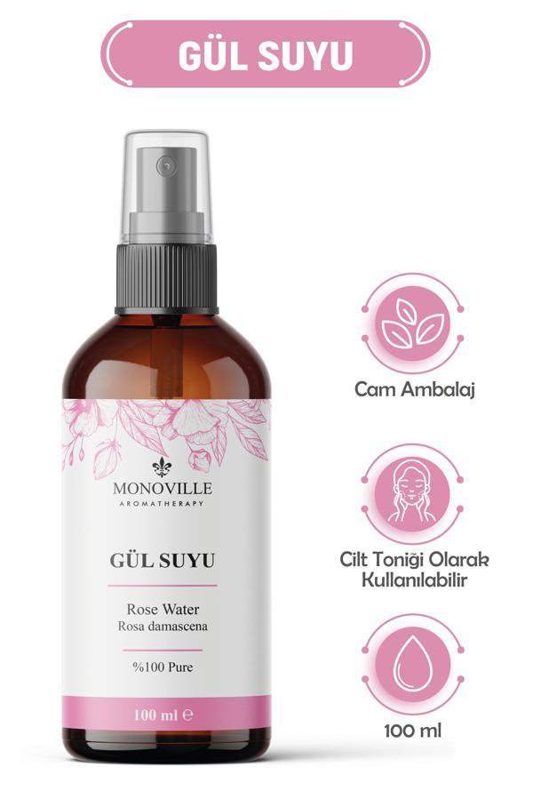 Gül Suyu Tonik Cam Şişe 100 ml %100 Saf ve Doğal Sprey Başlıklı (Rose Water) - Image 1